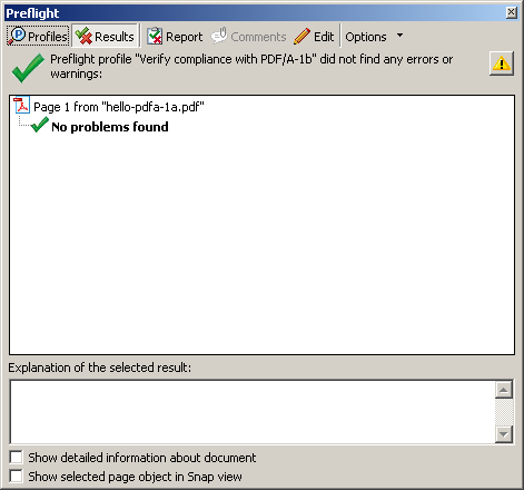 Report of checking hello-pdfa-1a.pdf